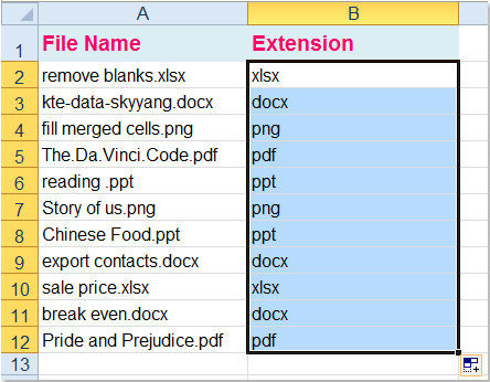 How to sort by file extension in Excel?