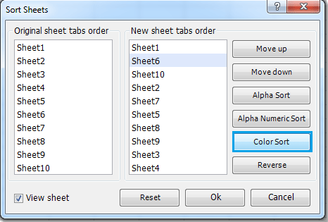 how to sort worksheet tabs by color in excel