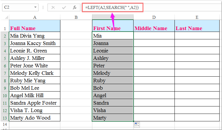 How To Split Full Name To First And Last Name In Excel