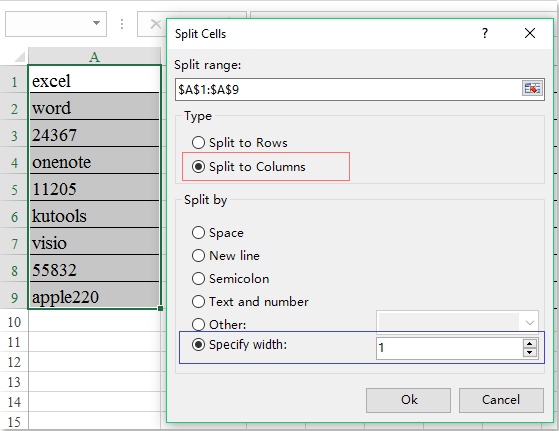 How to split word or number into separate cells in Excel?