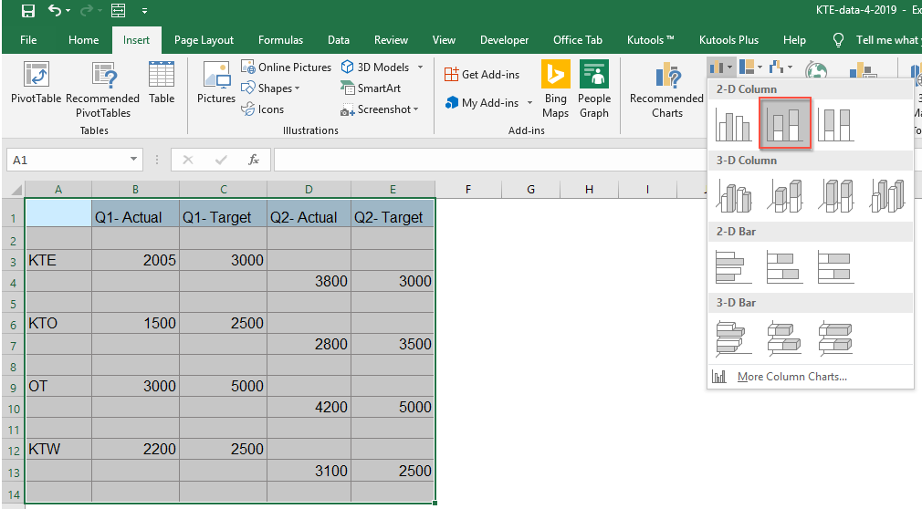 How to create a stacked clustered column / bar chart in Excel?