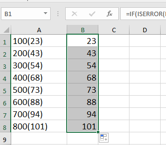 How to sum numbers in brackets only in Excel?