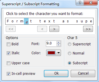 How to format text as subscript in Excel?