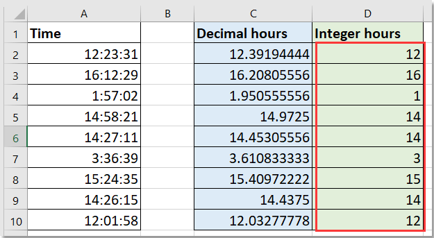  convert time to integer hours