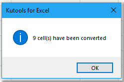 A dialog pops out to remind the number of converted cells