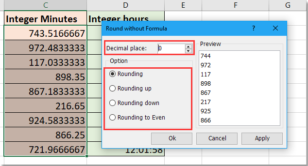 specify options in the Round dialog box