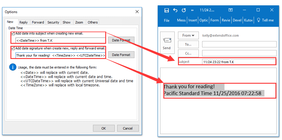 ad outlook auto add subject signature