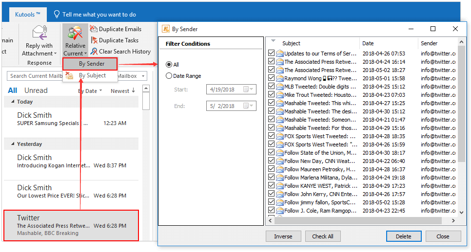 How move emails from to certain folder in Outlook?