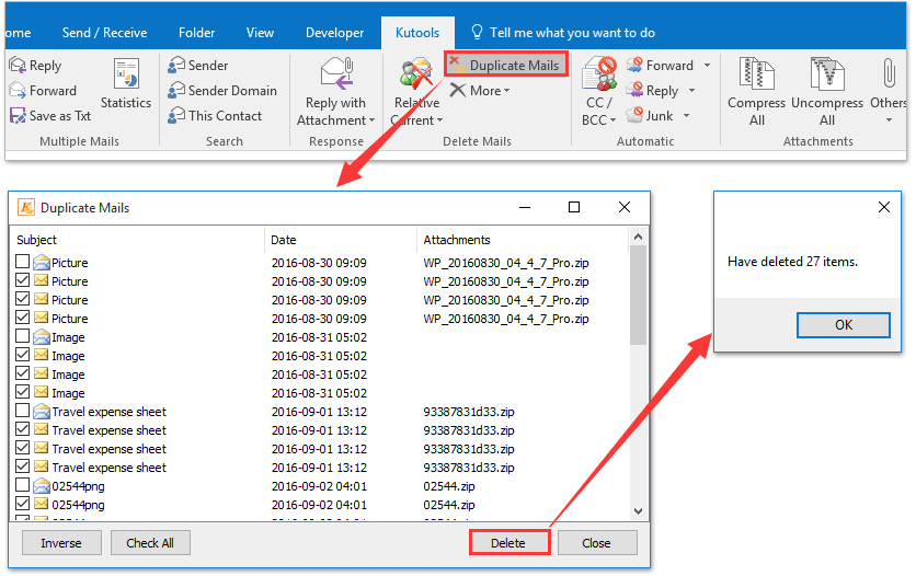 how to delete a outlook email