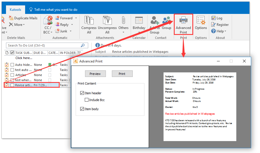 How to print task list or to-do list in Outlook?