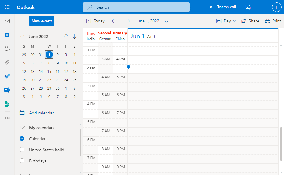 How to add multiple time zones in Outlook calendar
