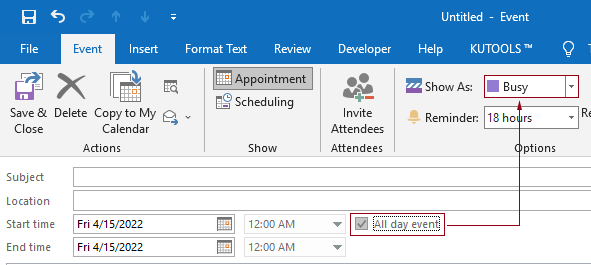 How To Change The All day Event Default To Busy In Outlook 
