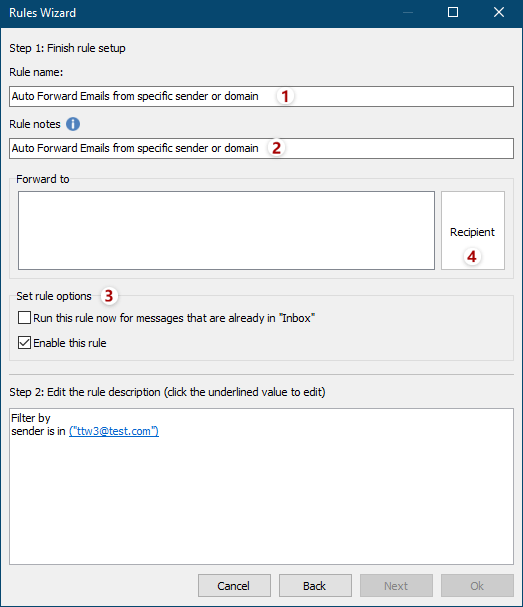 How to automatically forward all emails from specified sender/domain in