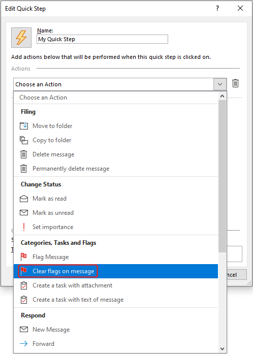 steps on batch unflagging multiple messages with Quick Steps in Outlook