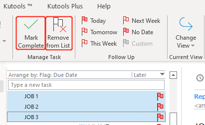 steps on batch unflagging or marking flagged messages complete in the Tasks view in Outlook