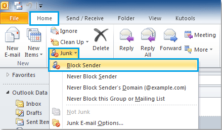 как найти список отправителей из черного списка в Outlook