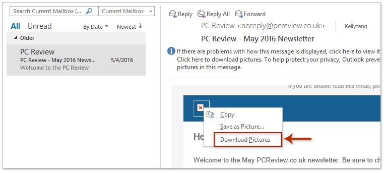 How to block or unblock images in Outlook emails?