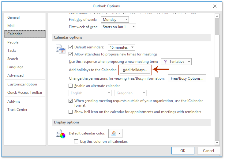How To Add Holidays Into Default second public Calendars In Outlook 
