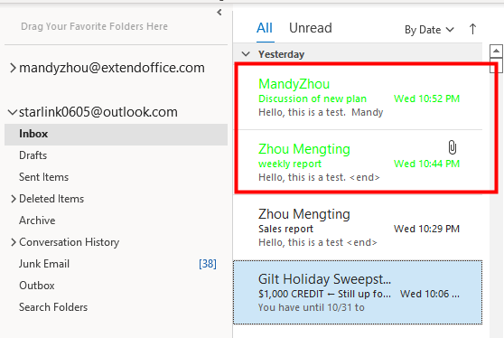 doc color code emails by message size 10