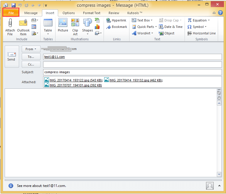 How to compress images before sending email in Outlook?