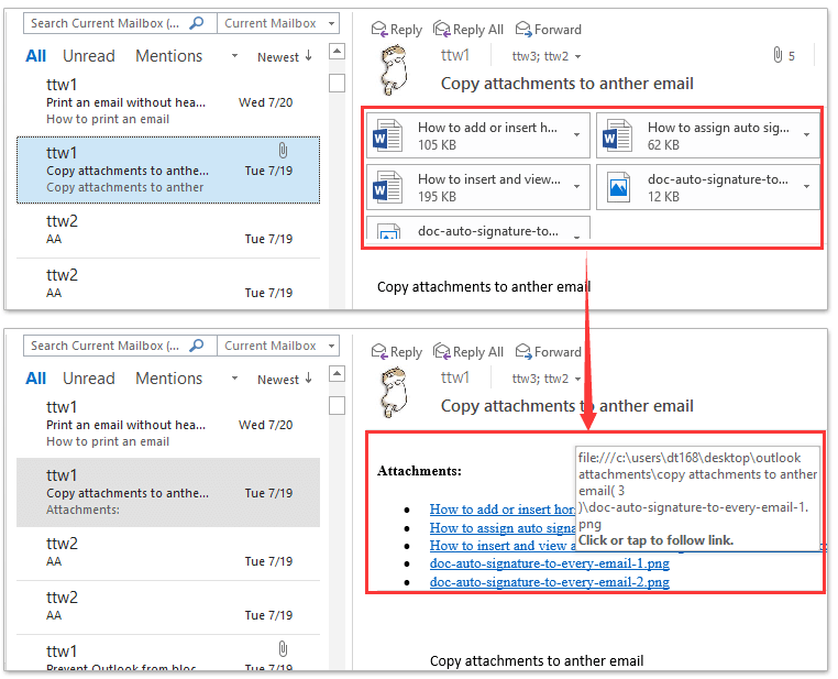 How to copy all attachments’ names when replying in Outlook?