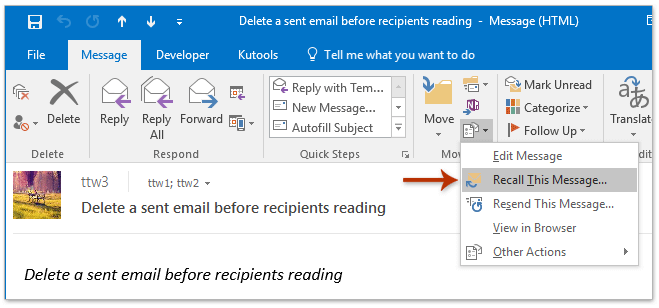 if i delete a sent email on outlook