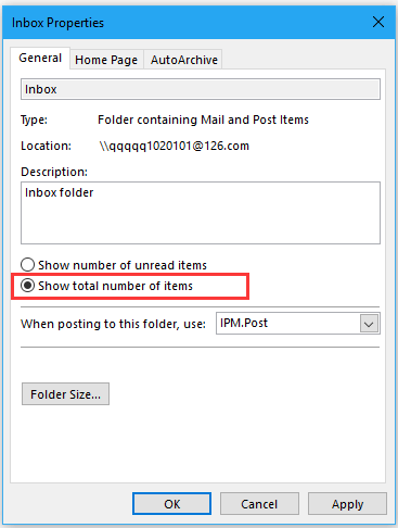 How to display total number of messages in one folder or all folders in ...