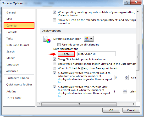 How To Change Calendar Navigator Font In Outlook 