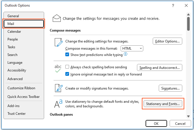 how to change default font in outlook windows 10