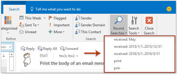 How to clear or remove recent search history (search cache) in Outlook?