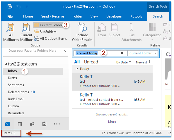 How to count total number of incoming emails per day in Outlook?
