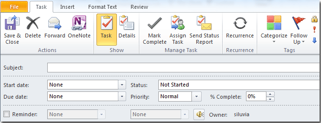 how to set up a task in outlook