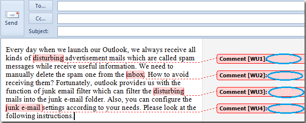 How to insert comment callouts into email message in Outlook?