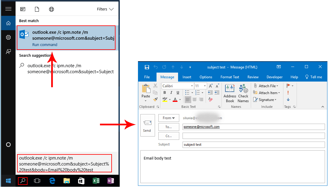 How to create an Outlook new email with specified command line?