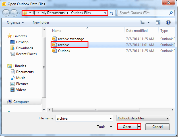 How to restore archived information in Outlook?