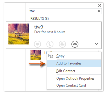 the screenshot of step about adding contacts to favorites when searching in To-Do Bar in Outlook 2013 2