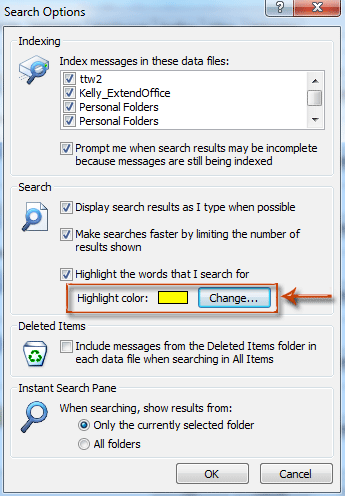 How to change highlight color in search results in Outlook?