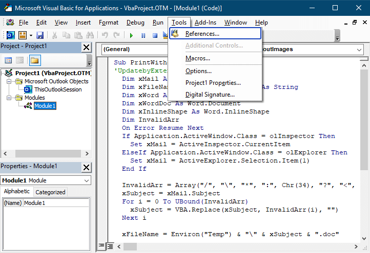Outlook: How to print email without images