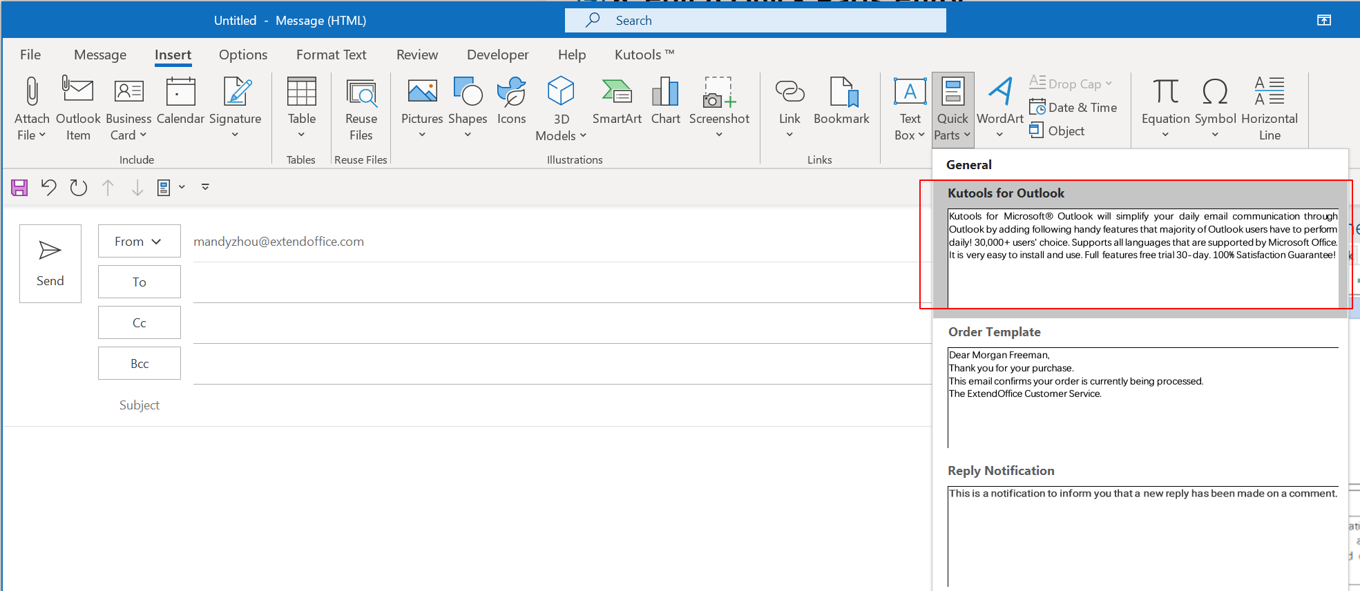 How to Rename and Edit Quick Parts Entries in Outlook?