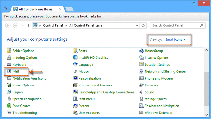 Mail Settings Windows Vista Control Panel