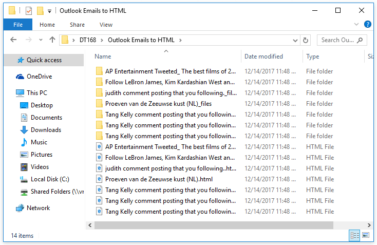 How to save/export emails as HTML file in Outlook?