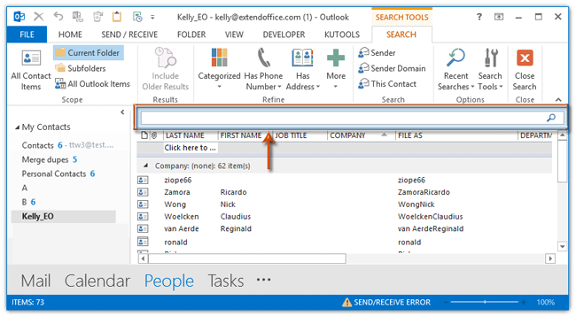 How to search contacts by state in Outlook?