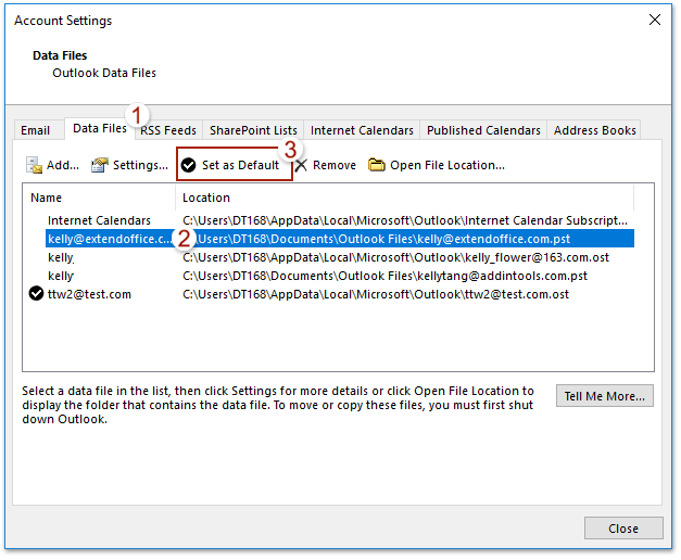 How to set the default calendar folder in Outlook?