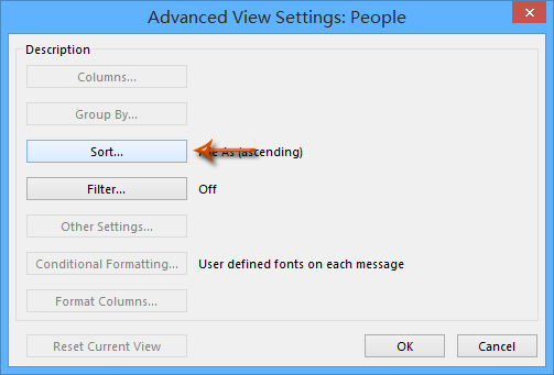How to sort contacts by first/last name in Outlook?