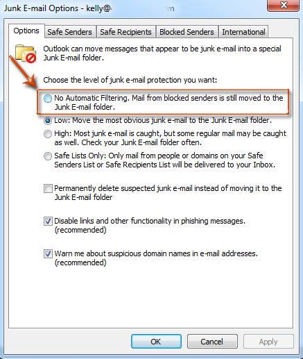 Image result for Outlook disable junk mail