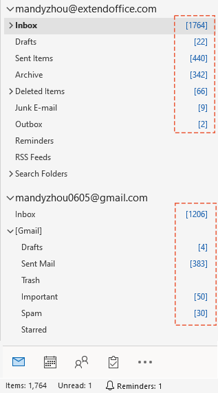 Outlook: show and view the number of messages in a folder