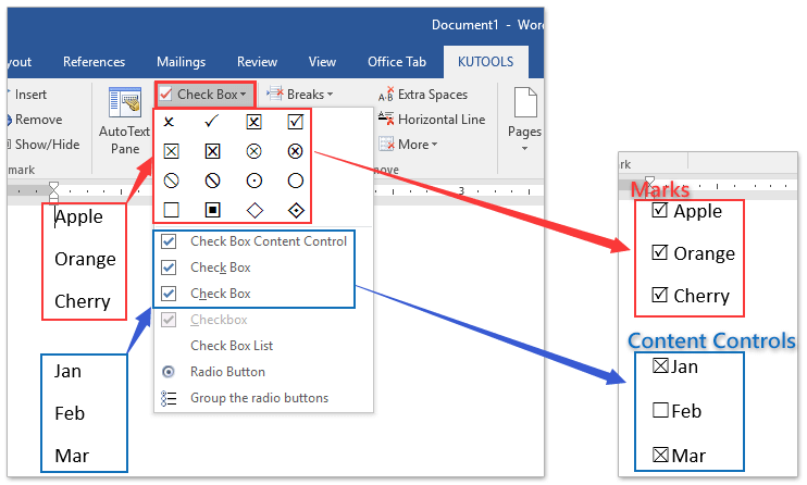 How to quickly insert checkbox symbol into Word document?