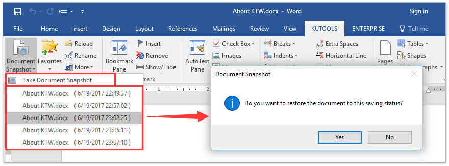 ad pillanatkép készítése a dokumentumról a visszaállításhoz