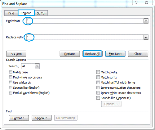How to change straight quotes to curly quotes in word?