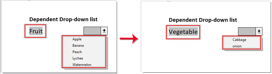 Examples showing limiting the choices in the second drop-down list based on the selected option in the first drop-down list